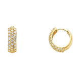 14K Yellow Gold Single-Row CZ Huggie Earring on White Background
