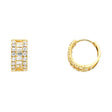 14K Yellow Gold Three-Row Baguette & CZ Huggie Earrings on white background - Italian Fashions