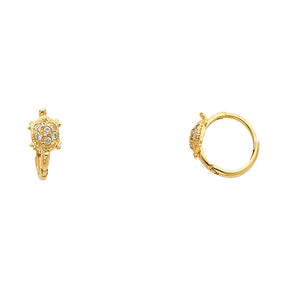 14K Yellow Gold Turtle Huggie Earrings on white background - Italian Fashions