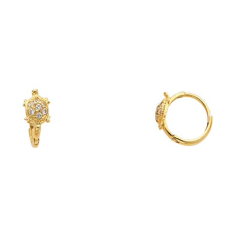 14K Yellow Gold Turtle Huggie Earrings on white background - Italian Fashions
