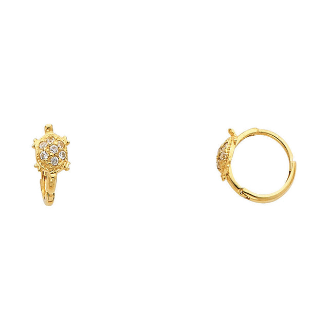 14K Yellow Gold Turtle Huggie Earrings on white background - Italian Fashions