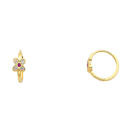 14K Yellow Gold Petite Flower Huggie Earrings on white background - Italian Fashions