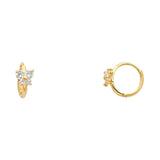 14K Yellow Gold Red Accent Flower Huggie Earrings on white background - Italian Fashions