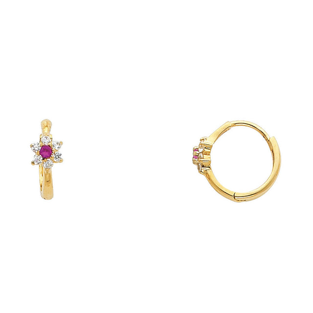 14K Yellow Gold Cross Flower Huggie Earrings on white background - Italian Fashions