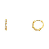 14K Yellow Gold Single-Row CZ Huggie Earring on White Background