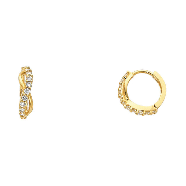 14K Yellow Gold Infinity Huggie Earrings on white background - Italian Fashions