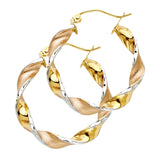 14K Tricolor Gold Small Swirl Hoop Earrings on white background - Italian Fashions