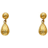 14K Yellow Gold Diamond-Cut Teardrop Stud Drop on White Background