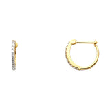 14K Yellow Gold Single-Row CZ Huggie Earring on White Background