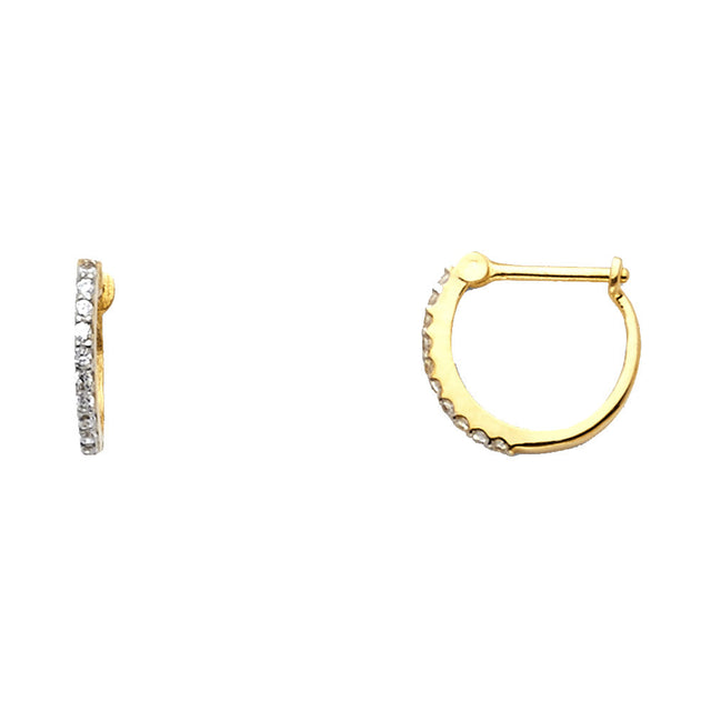 14K Yellow Gold Single-Row CZ Huggie Earring on White Background