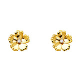 14K Yellow Gold CZ Flower Stud Earrings on White Background