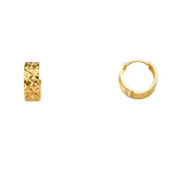 14K Yellow Gold Diamond-Cut Huggie Earring on White Background
