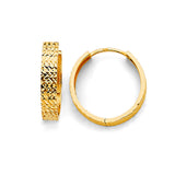 14K Yellow Gold Diamond-Cut Lattice Huggie Earrings on white background - Italian Fashions