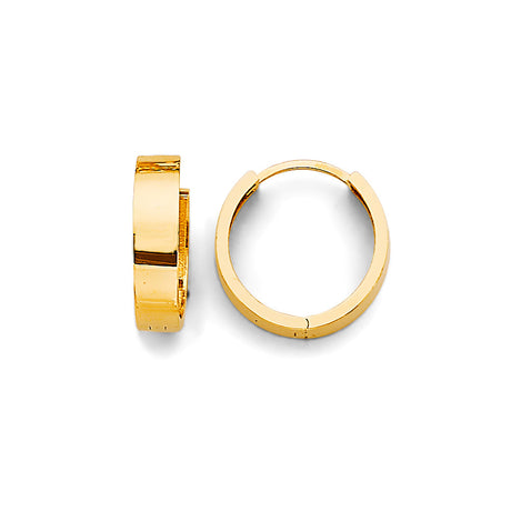14K Yellow Gold Plain Huggie Earring on White Background