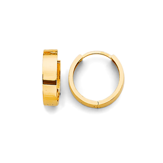 14K Yellow Gold Plain Huggie Earring on White Background