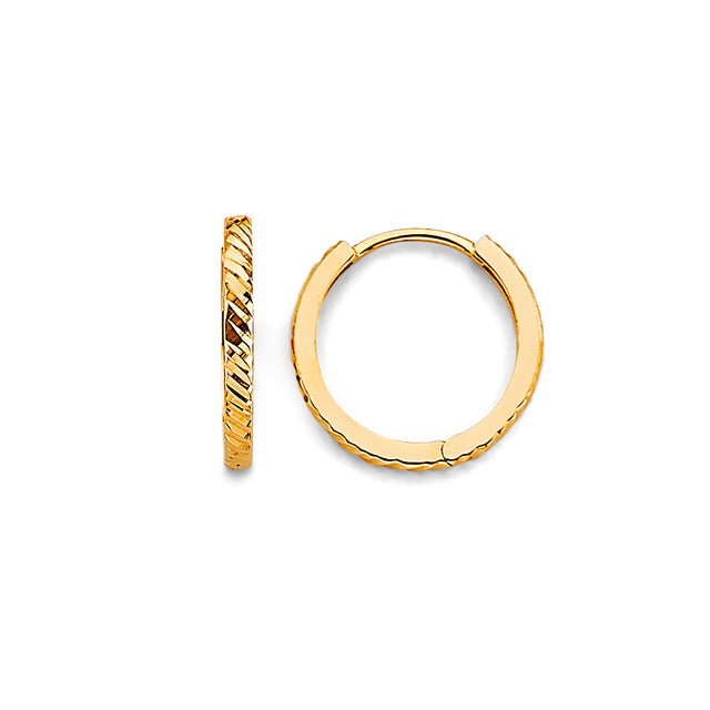 14K Yellow Gold Diamond-Cut Huggie Earring on White Background