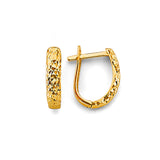 14K Yellow Gold Diamond-Cut Huggie Earring on White Background