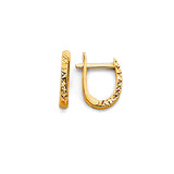 14K Yellow Gold Diamond-Cut Huggie Earring on White Background