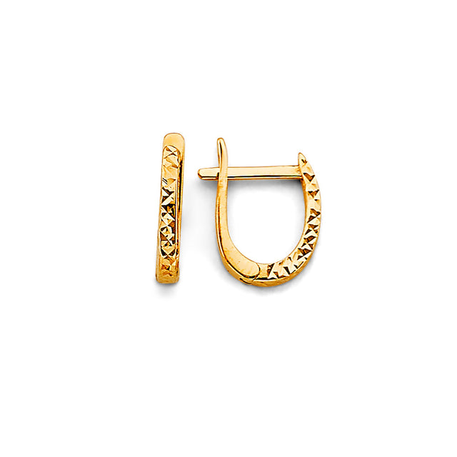 14K Yellow Gold Diamond-Cut Huggie Earring on White Background