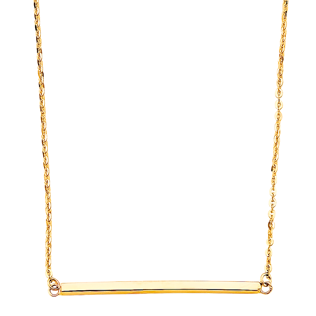 14K Yellow Gold Long Square Bar Fancy Necklace 17” + 1”