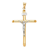 14K Gold Round Tube Crucifix Pendant
