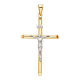 14K Gold Round Tube Crucifix Pendant
