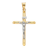 14K Gold Round Tube Crucifix Pendant