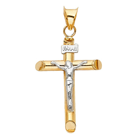 14K Two-Tone Gold Polished Crucifix Pendant