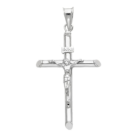 14K Gold Round Tube Crucifix Pendant