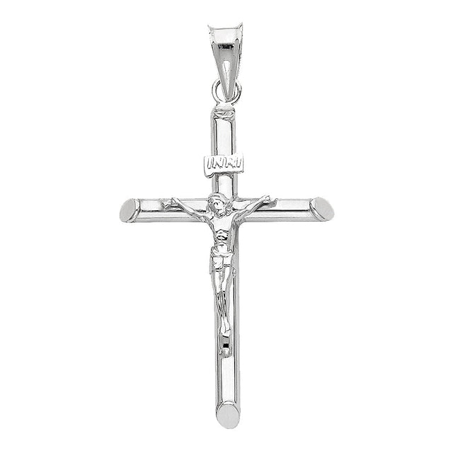 14K Gold Round Tube Crucifix Pendant