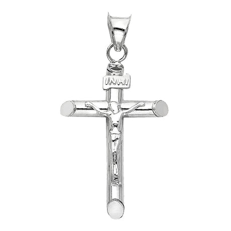 14K Gold Round Tube Crucifix Pendant