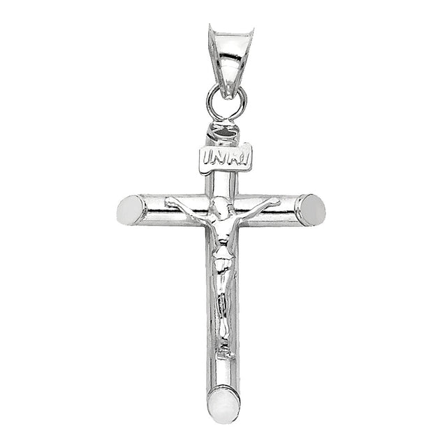 14K Gold Round Tube Crucifix Pendant