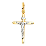 14K Two-Tone Gold Rounded Crucifix Pendant — Small