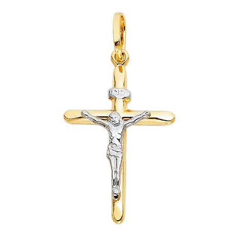14K Two-Tone Gold Rounded Crucifix Pendant — Small