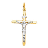 14K Two-Tone Gold Tapered Bar Crucifix — Small