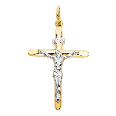 14K Two-Tone Gold Tapered Bar Crucifix — Small