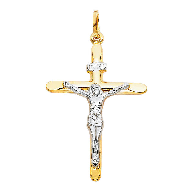 14K Two-Tone Gold Tapered Bar Crucifix — Small