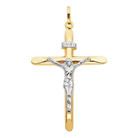 14K Two-Tone Gold Crucifix Pendant (30x50mm)