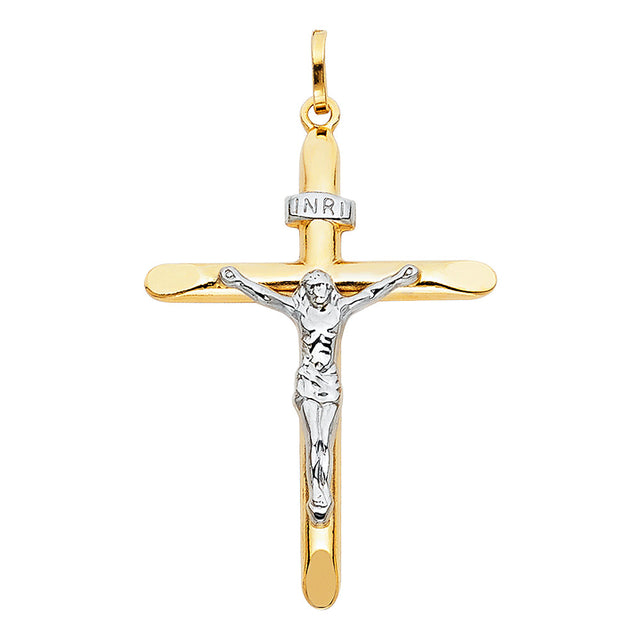 14K Two-Tone Gold Crucifix Pendant (30x50mm)