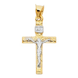 14K Two-Tone Gold Textured Crucifix Pendant