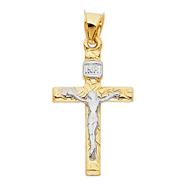 14K Two-Tone Gold Textured Crucifix Pendant