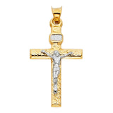 14K Two-Tone Gold Textured Crucifix Pendant