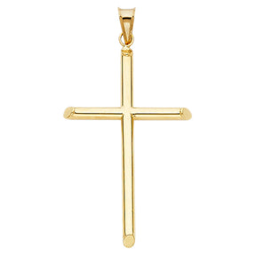 14K Gold Round Tube Cross Pendant