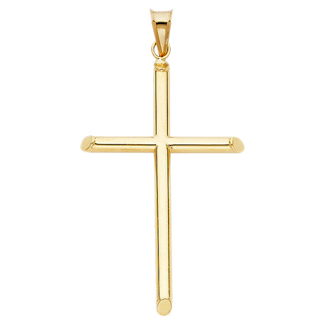 14K Gold Round Tube Cross Pendant