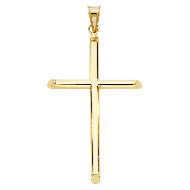14K Gold Round Tube Cross Pendant
