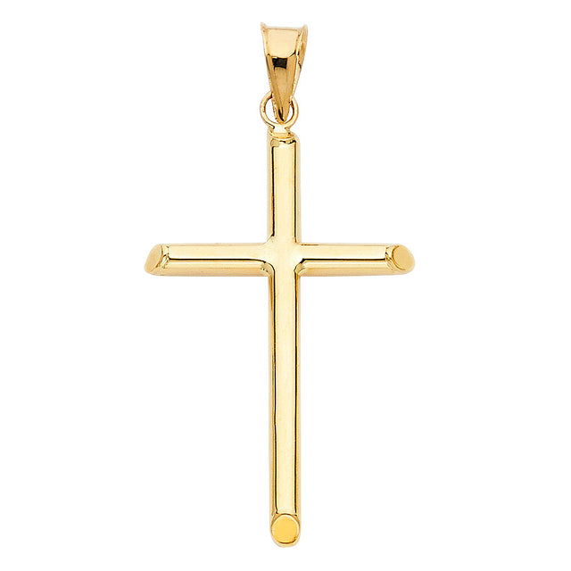 14K Gold Round Tube Cross Pendant