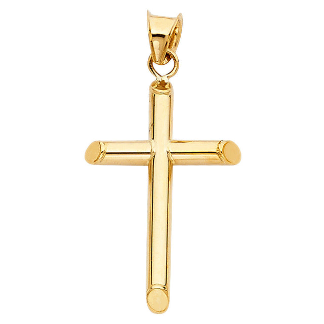 14K Gold Round Tube Cross Pendant