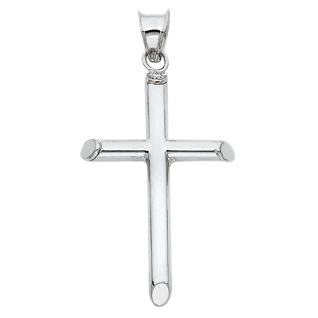 14K Gold Round Tube Cross Pendant