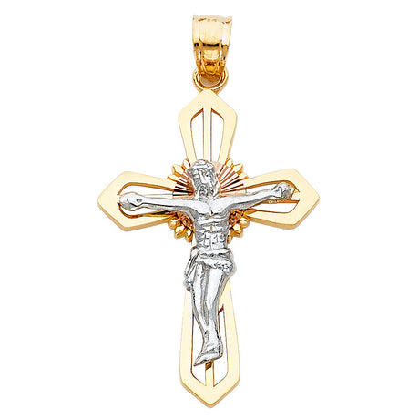 14K Tricolor Gold Crucifix Cross Pendant (20x35mm)
