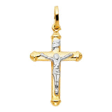 14K Two-Tone Gold Ball-End Tube Crucifix — Small